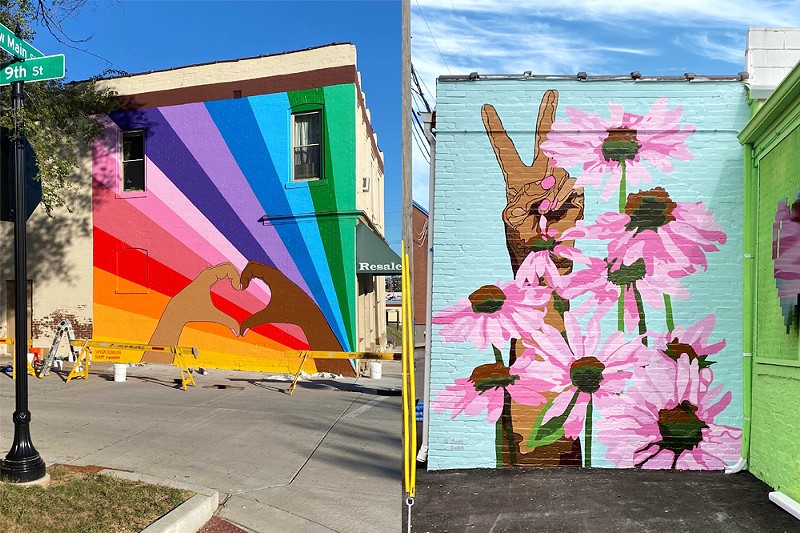 Left: Love is the Highest Frequency in Belleville, Illinois. Right: From Infinity to Infinity is part of The Walls off Washington in Midtown.