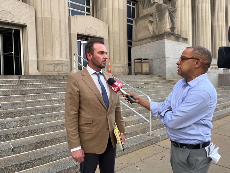 Attorney Chris Combs talks to the media after a bond hearing for his client, Grace Kipendo, who is accused of being part of a brutal kidnapping. Combs says his client is innocent. - RYAN KRULL