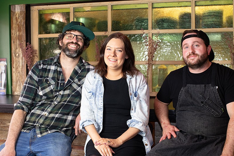 Stew's braintrust, from left: Nate Burrows, Kristen “Stew” Leahy and chef Brent Petty. - MABEL SUEN