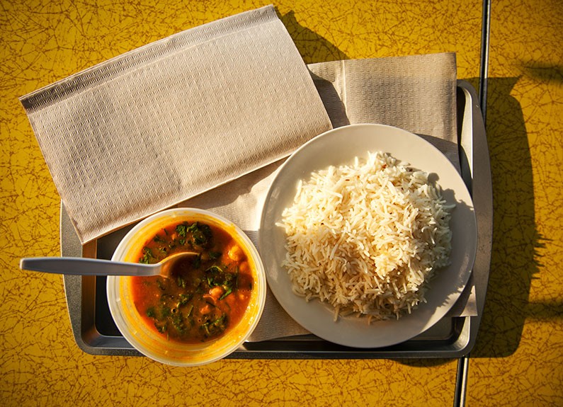 The chana masala is a chickpea curry that is served with your choice of either basmati rice or naan. - ZACHARY LINHARES