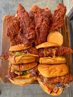 A selection of chicken sandwiches and tenders.