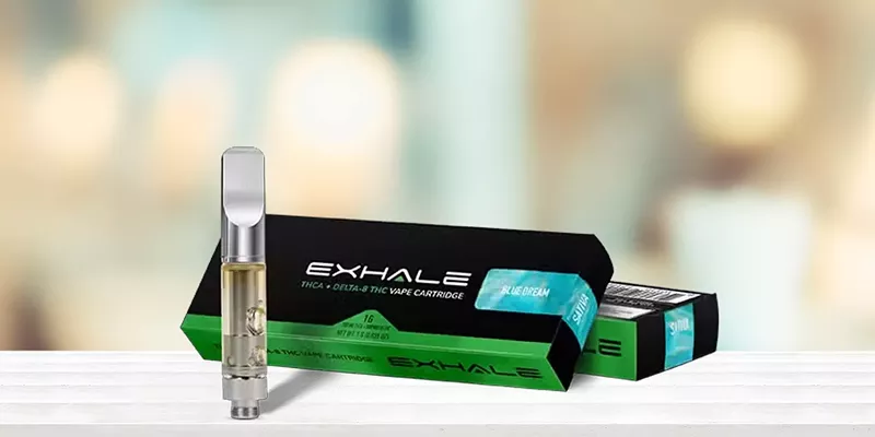 Exhale Blue Dream THCA vape cartridge for uplifting daytime use.