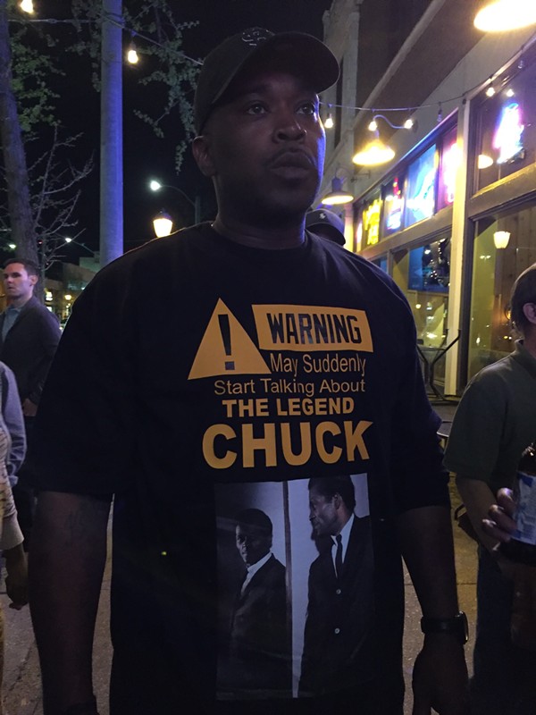 Excellent shirt from Saturday night outside Blueberry Hill - photo by Jaime Lees