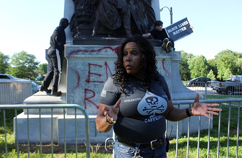 Peggy Hubbard doesn't want see St. Louis' Confederate monument removed from Forest Park. - Photo by Danny Wicentowski