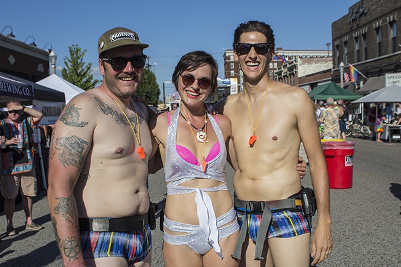The main organizers of St. Louis' World Naked Bike Ride since 2014, from left​: ​​Matt Hartman, Tatyana Telnikova and Matt Green. - SARA BANNOURA