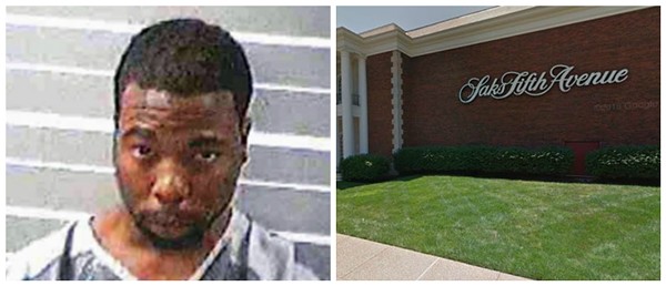 Mario Washington, 24, was sentenced for a 12-man heist at Saks Fifth Avenue. - Images via Illinois State Police/Google Earth