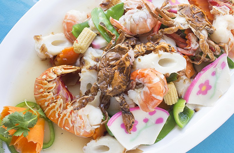 The Seafood platter offers a bounty of shrimp, scallop, lobster, crab, squid and fish cake. - PHOTO BY MABEL SUEN