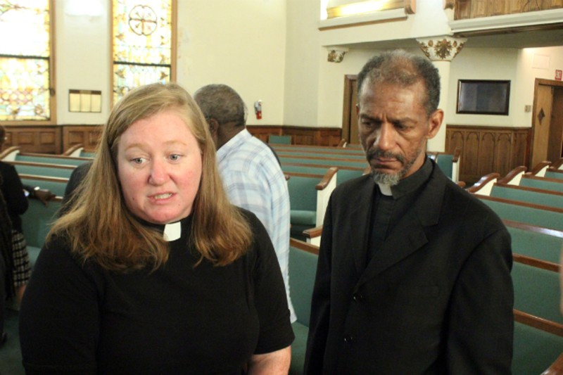 The Rev. Erin Counihan says she was being pushed by police when the Rev. Gray came to her aid. - PHOTO BY DOYLE MURPHY