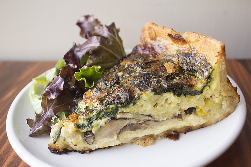 The cafe's terrific quiche comes with spinach, mushroom and leeks. - MABEL SUEN