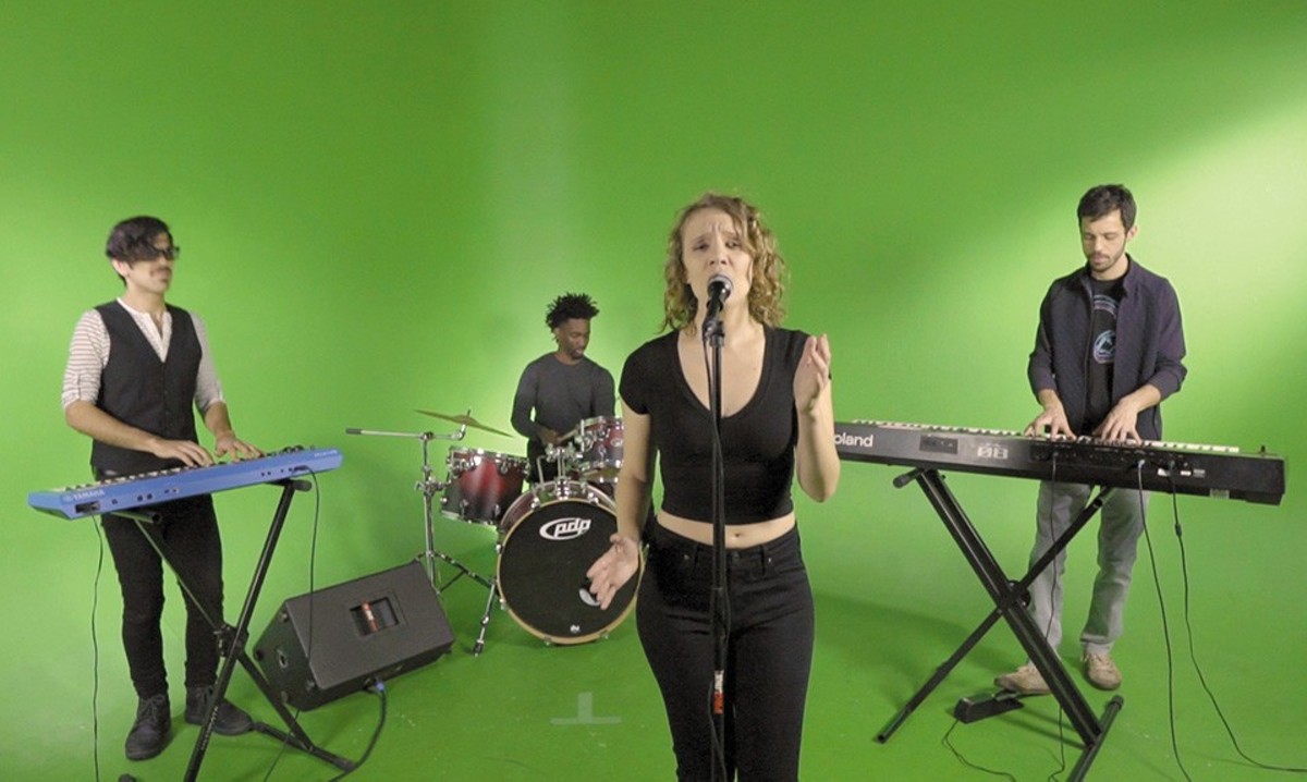 Ryan Marquez, Jharis Yokley, Chrissy Renick and Andrew Stephen at a video shoot for one of the act's new songs.