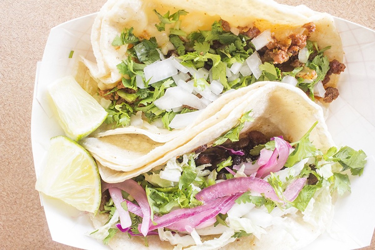 Chicken and beef street tacos &mdash; delicious, and filling.