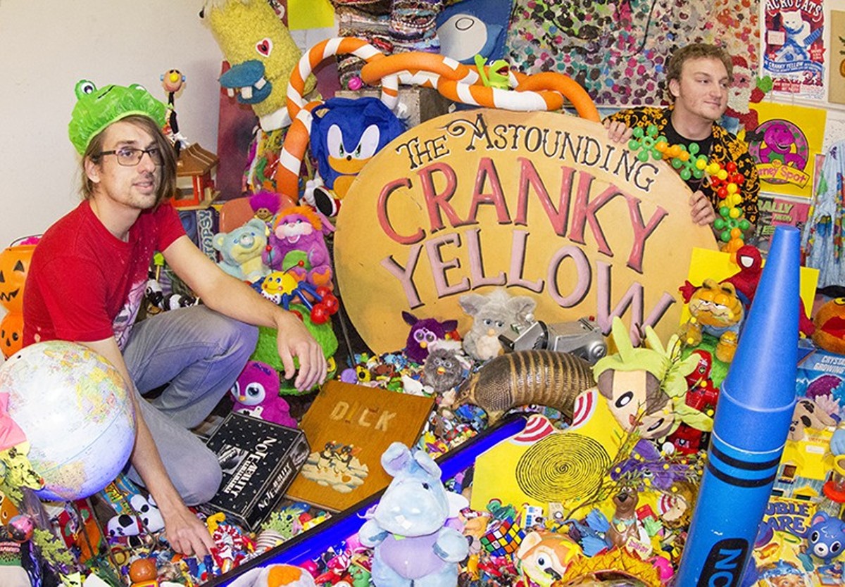 David Wolk and Nick Wetzel, surrounded by wares from Cranky Yellow's life as a curio shop.