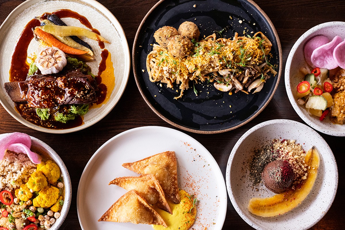 A selection of items from Akar, pictured from left to right, top to bottom: short ribs, Mama Lee's Noodles, chicken meatballs, coconut curry with chicken, lobster wontons and coconut chocolate fudge for dessert.