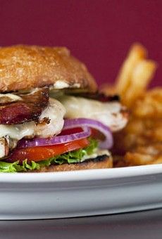 The Chicken and Andouille Club sandwich - grilled chicken, adnouille, fontina  and sweet corn aioli.
