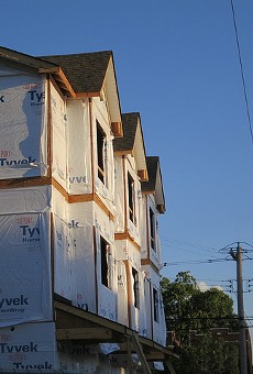 Townhouses under construction in St. Louis' Grove neighborhood.