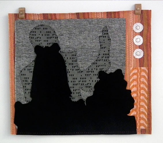 Megan Sue Collins, OJ Simpson Trials, 2013, 20&rdquo; x 22&rdquo;, hand-stitched quilt.