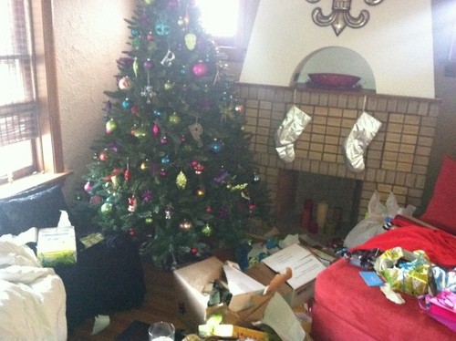 The Plummer's Christmas tree after thieves broke in and stole the gifts - AMY JO PLUMMER