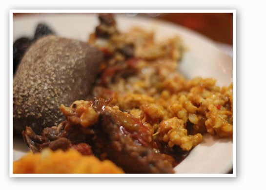 &nbsp;&nbsp;&nbsp;&nbsp;&nbsp;&nbsp;&nbsp;Brandied sweet potatoes with apples, squirrel and raccoon goulash, and turkey pumpkin risotto. | Nancy Stiles