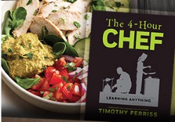 Panera's Power Chicken Hummus Bowl and cookbook The 4-Hour Chef. - IMAGE VIA