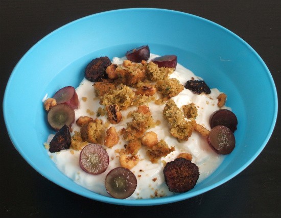 Breakfast: Greek yogurt, grapes, dried figs, walnuts and falafel. - KRISTEN KLEMPERT