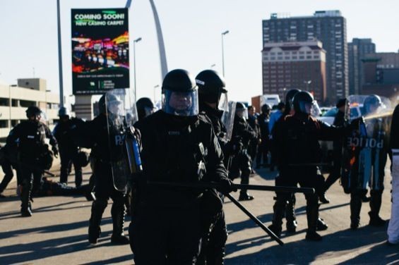 Riot police on the streets of St. Louis. - BRYAN SUTTER