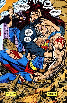 SUPERMAN DIES IN LOIS LANE'S ARMS. ART BY DAN JURGENS AND BRETT BREEDING