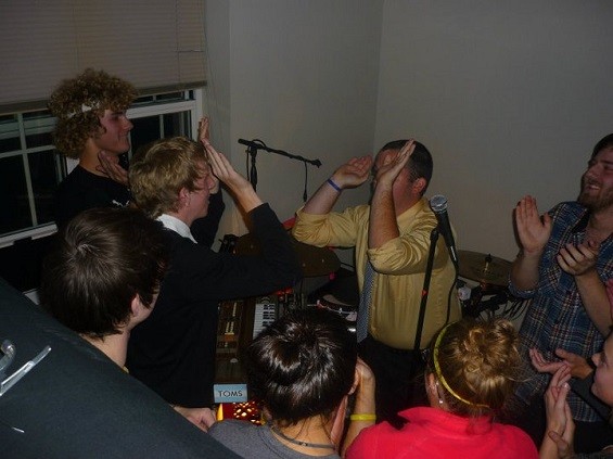 The crowd at one of Volcanoes' dorm shows. - BRITTANY ESTES