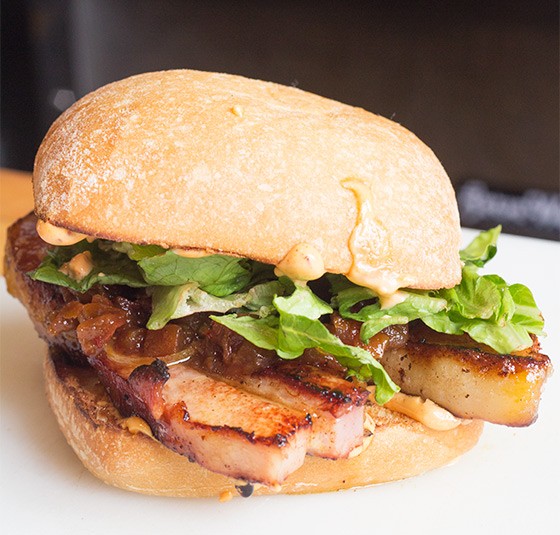 Pork-belly BLT sandwich.