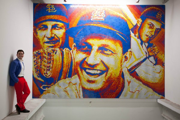 Connor Wright with his tribute to Stan and the Man — and the fine art of pointilism. - PHOTO COURTESY OF THE ST. LOUIS CARDINALS