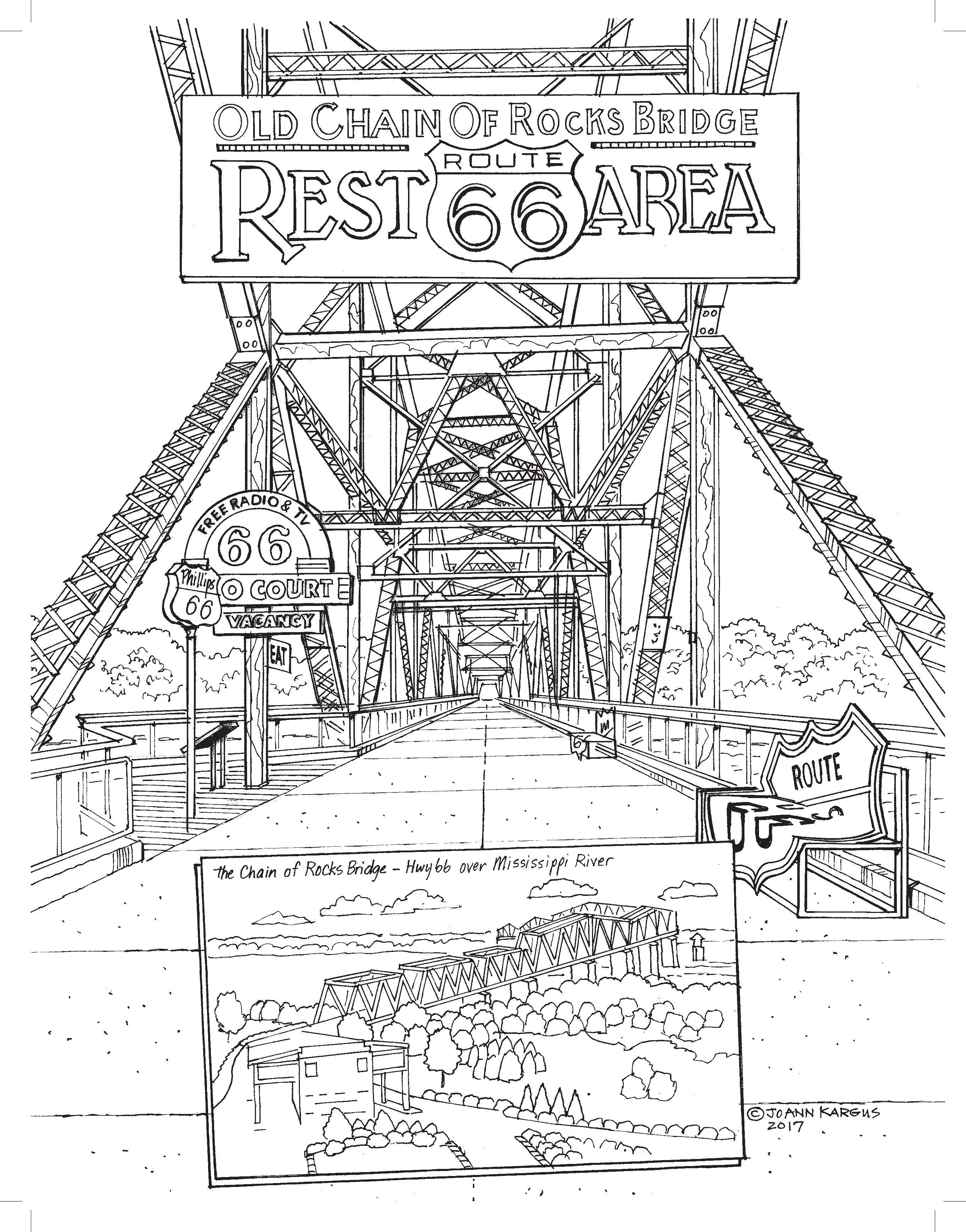 ColorIt Route 66 Adult Coloring Book, 50 Iconic Stops, Sights, and Signs  Along America's Main Street, Printed on Thick Paper with Spiral Binding
