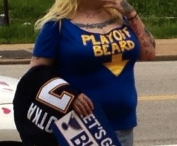 Blues St Louis Woman Grows Different Kind Of Playoff Beard To Show Her Support Photo St