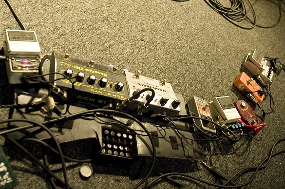 A plethora of guitar pedals for Wavves' guitarist Stephen Pope.