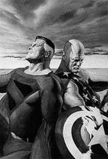 The two sides of Alex Ross: Kingdom Come's Superman and Earth X's Captain America, painted for Wizard magazine