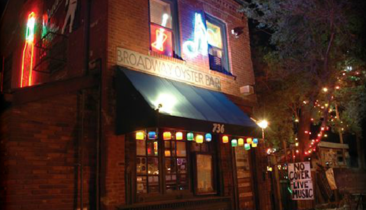Broadway Oyster Bar (736 S. Broadway; 314-621-8811)
The final third of the so-called "Broadway blues triangle," the Broadway Oyster Bar offers tasty New Orleans-style cuisine alongside a mix of local and touring acts playing blues, soul, funk, zydeco and reggae, seven nights a week. Though the indoor seating space is charmingly claustrophobic, a tented and heated outdoor patio offers room to stretch out in all but the most severe winter-weather conditions. The Monday-night jam sessions, hosted by perennial local favorites Soulard Blues Band, are a long-running staple.