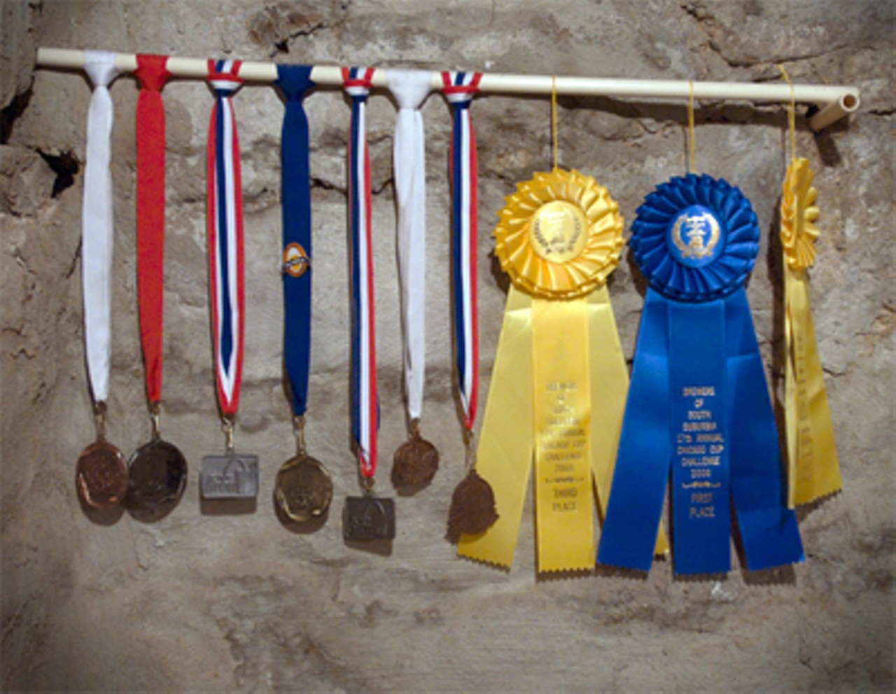 Ribbons from various brewing competitions.Read "Tap City: How to approach Mattingly Brewing Company? Go for the beer. Stay for the beer." by Ian Froeb.