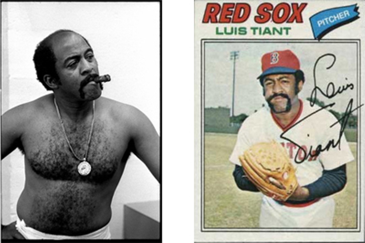 7. Luis Tiant
This one is so good that I just had to show it to you twice. Once, so that you can appreciate how good the 'stache is on its own. And twice, so you can see that the mustache isn't just skin deep. Look at him. Look at that medallion. Just drink it all in. That is a man who's got the mustache on the inside, too.