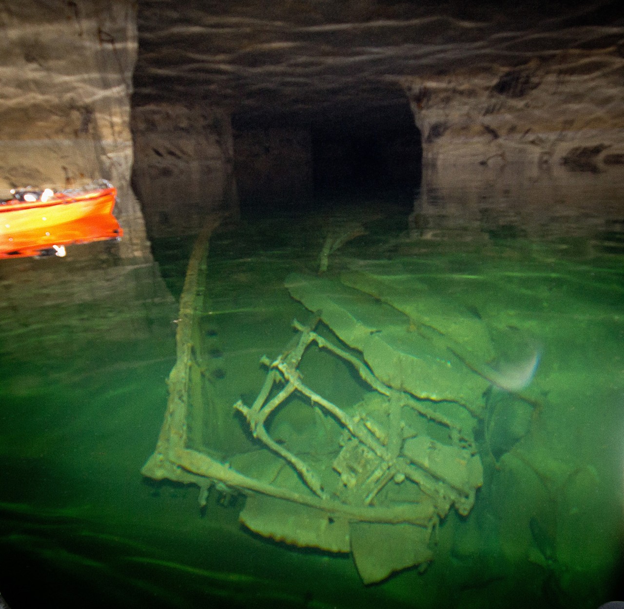 Many remnants of PPG's mining operation remain submerged in the flooded areas of the Crystal City Underground complex.