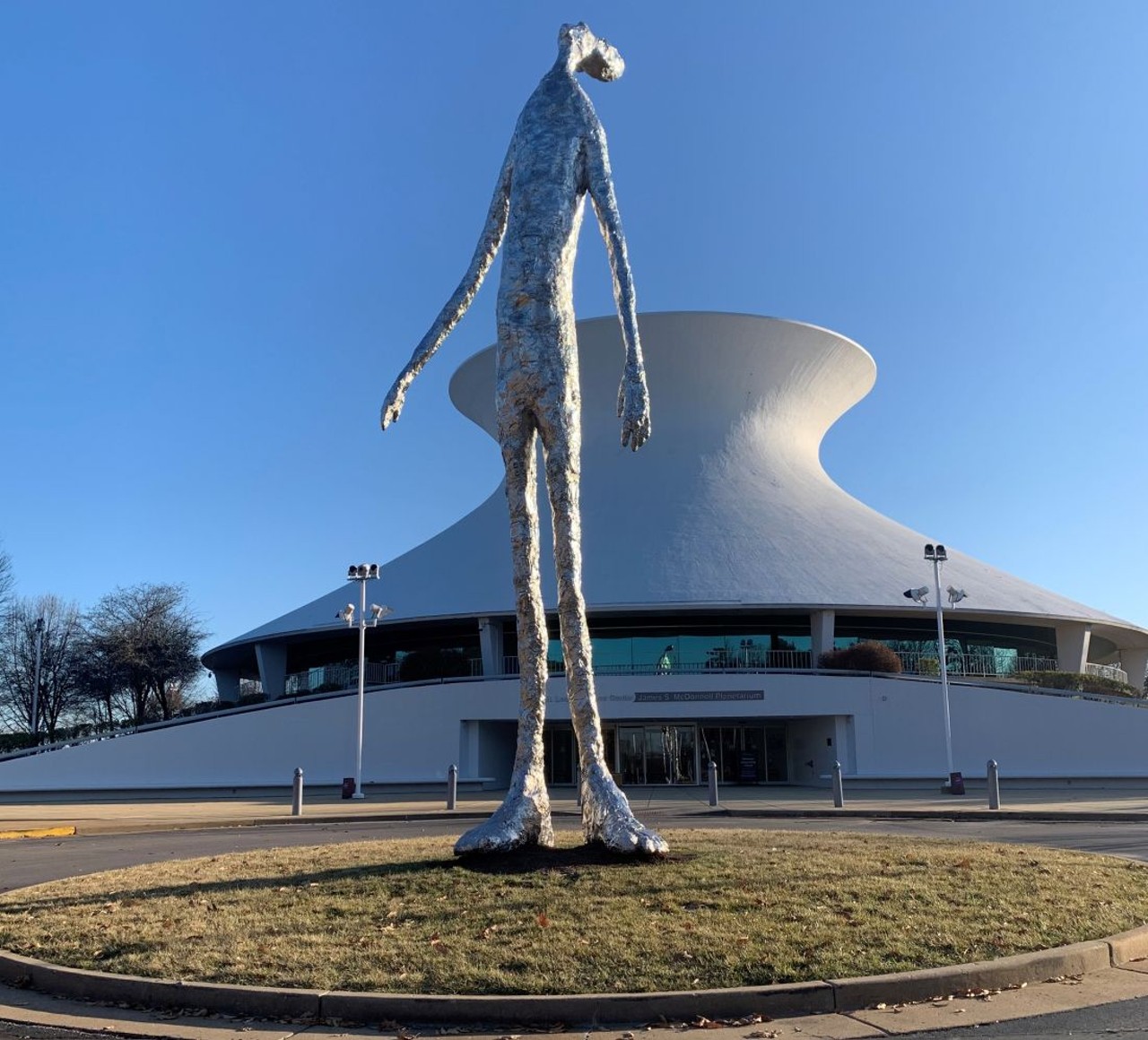 "Looking Up&#148;
James S. McDonnell Planetarium (5050 Oakland Avenue)
This monument is 33-feet tall and made out of stainless steel. Created by artist Tom Friedman. 
Photo credit: Riverfront Times / @riverfronttimes on Instagram