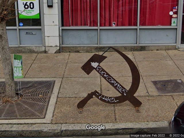 The Hammer and Sickle Bike Rack was located in front of the former Propaganda Bar.
