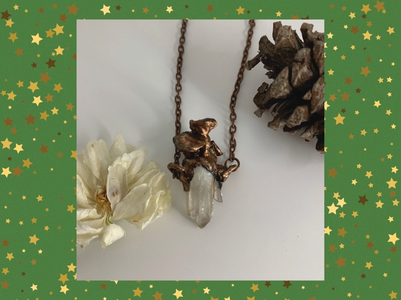 Electroformed Crystal Necklaces from Auric Visions: Ranges in price
(Auric Visions on Etsy)
Auric Visions&#146; electroformed crystal necklaces work as a statement piece to anyone&#146;s closet with a wide selection of crystals, metals, and more. 
Photo credit: Auric Visions