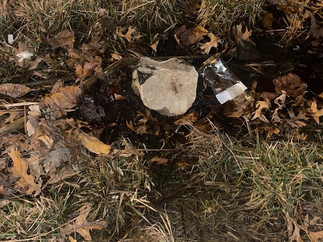 The chunk of concrete that struck Kayla Thompson's Jeep.