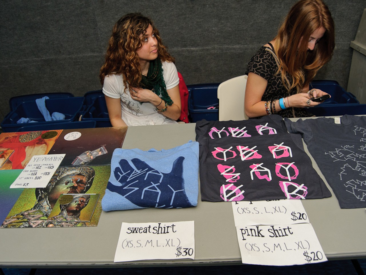 Yeasayer merchandise - shirts, posters and records.